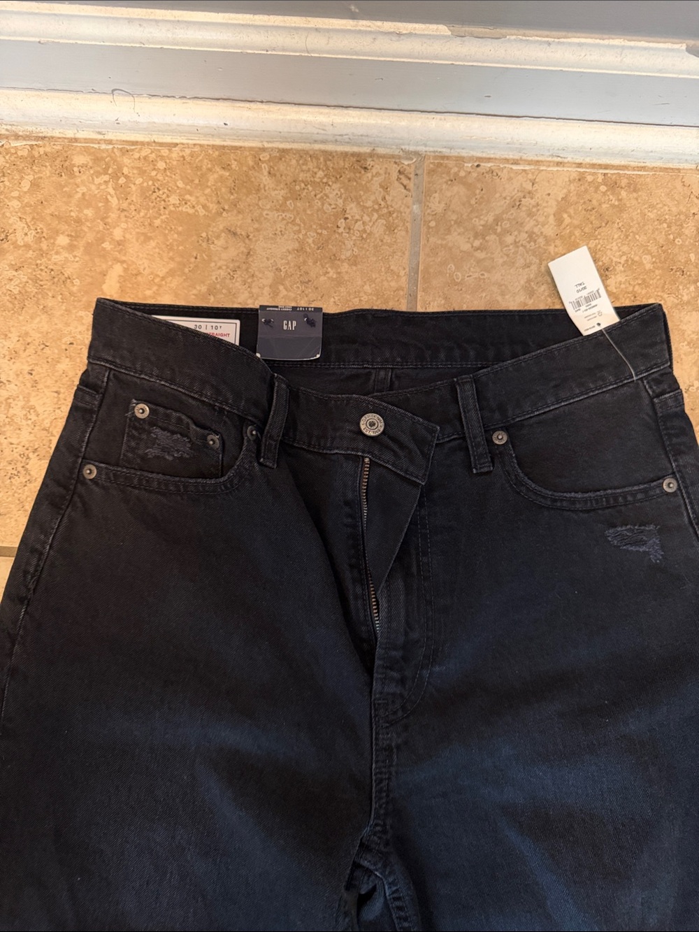 GAP Black CheekyStraight Leg Distressed Jeans size 30/10 Tall - Picture 5 of 12